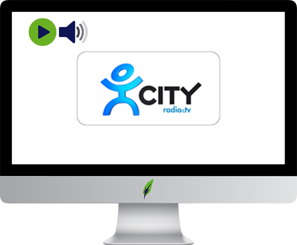 Afbeelding computerscherm met logo radiozender City Radio - Bulgarije - in kleur op transparante achtergrond - 600 * 496 pixels